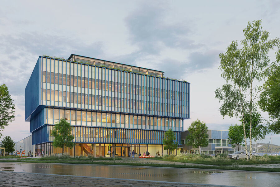 Løvold Solution vil få en helhetlig energiløsning for sine to eksiterende næringseiendommer og nybygget, det vil si hele Løvold Havpark på vel 17.000 kvadratmeter. Dette med en kombinasjon av jordbrønner og solcellepaneler koblet opp mot ett styringssystem. Illustrasjon: Løvold