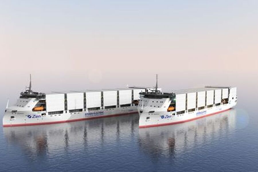 Disse containerskipene skal seile mellom Norge, Sverige og Tyskland. Illustrasjon: Naval Dynamic