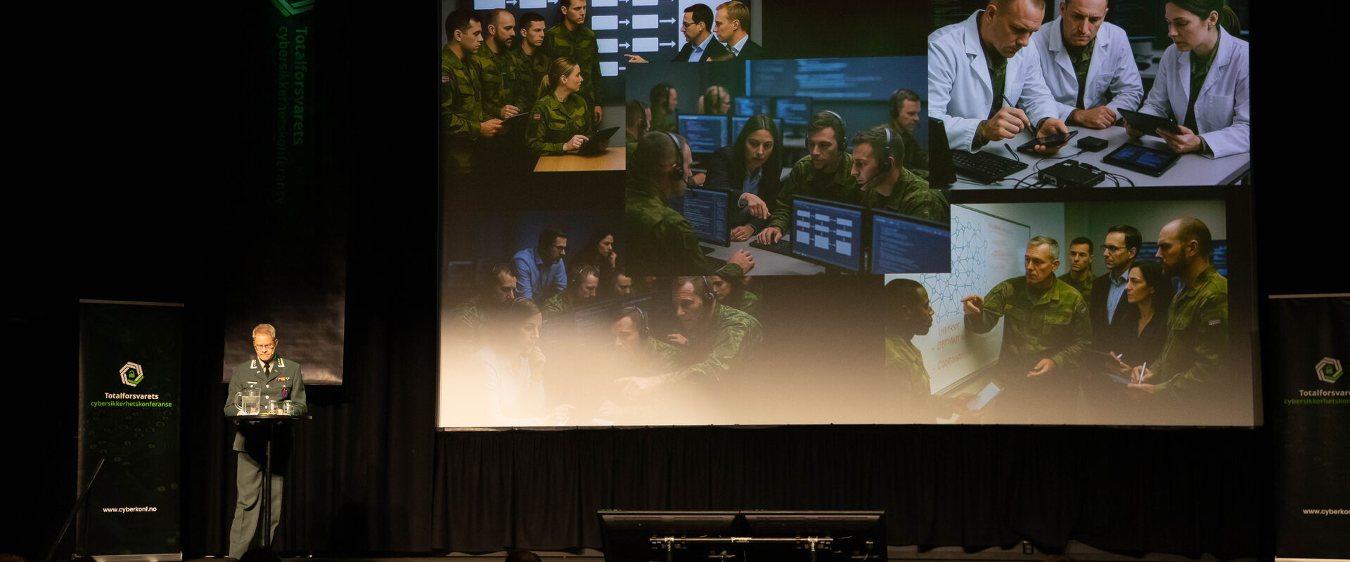 Cyberforsvaret er bidragsytere under Totalforsvarets Cybersikkerhetskonferanse Cyberforsvaret på scenen undet Totalforsvarets Cybersikkerhetskonferanse