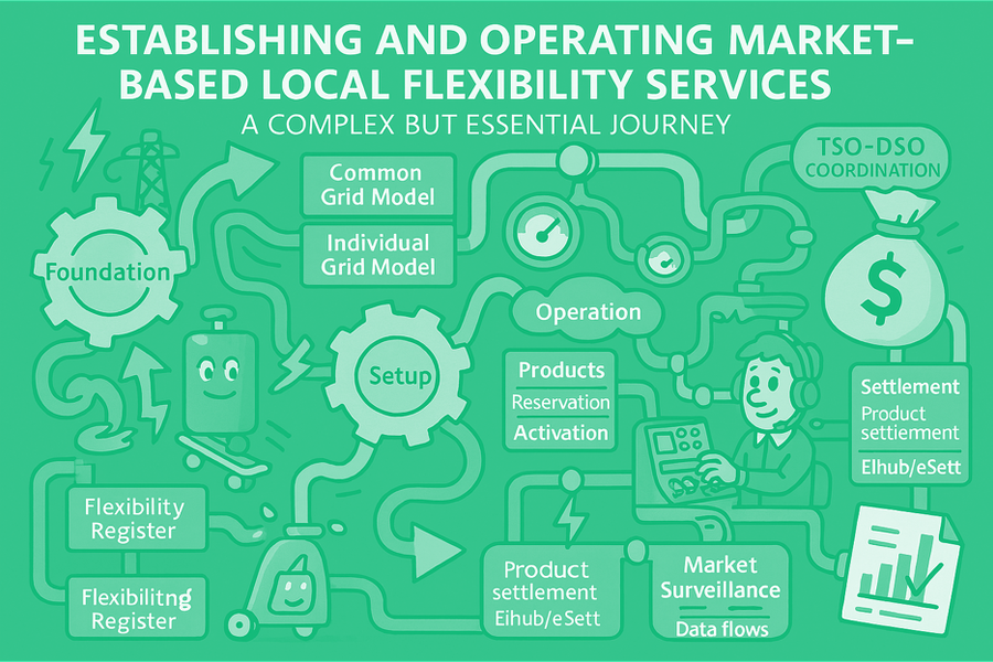 Veilederen gir en praktisk innføring i hvordan man kan integrere fleksibilitetsmarkeder i sin daglige drift. Illustrasjon: Euroflex