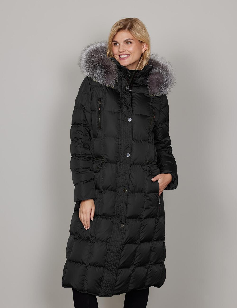 Junge dun kåpe sort med pelskrave