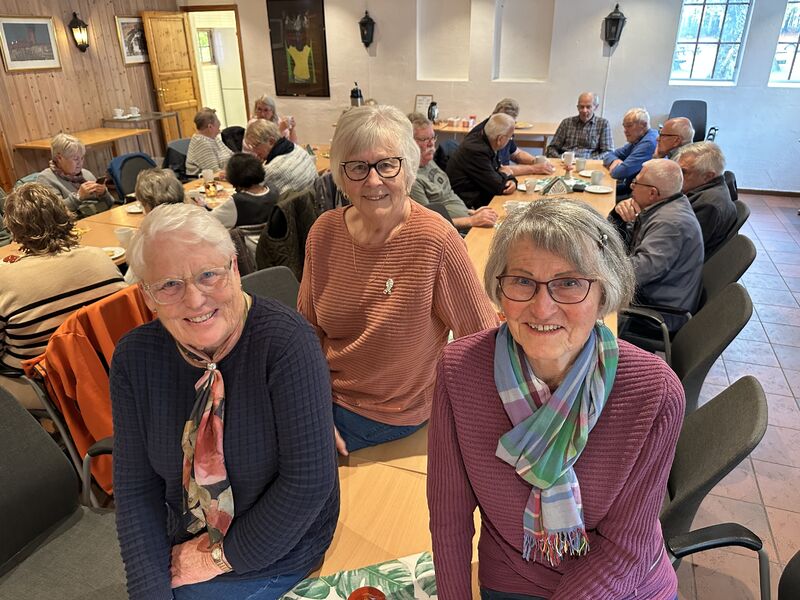 Tre sentrale damer i driften av onsdagskafeen på Bokemoa: Karin Langås (tv), Tove Revetal og Inger Johannes Aarvold.