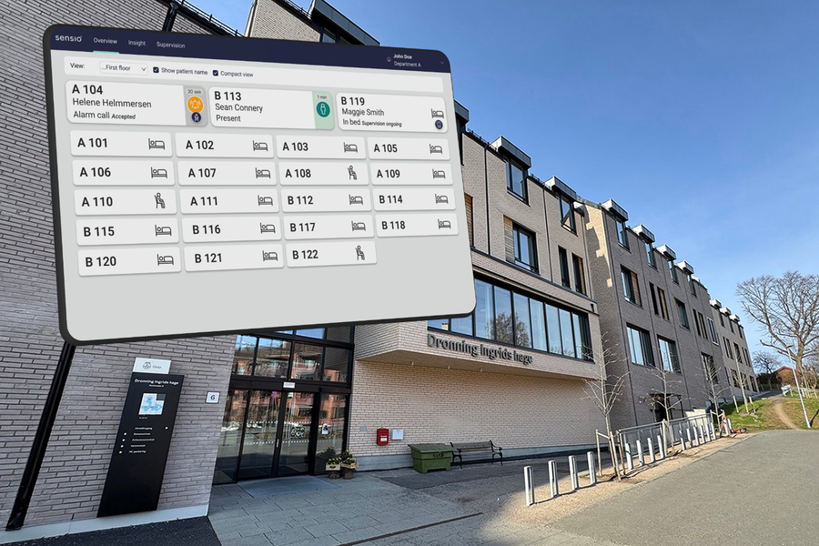 Dronning Ingrids hage er et sykehjem i Oslo bygd for digitalt tilsyn fra starten av. På storskjermer på vaktrommene vises alle rom med alarmer øverst, mens de øvrige rom også har indikatorer som viser om beboeren er i sengen eller sitter oppe. 