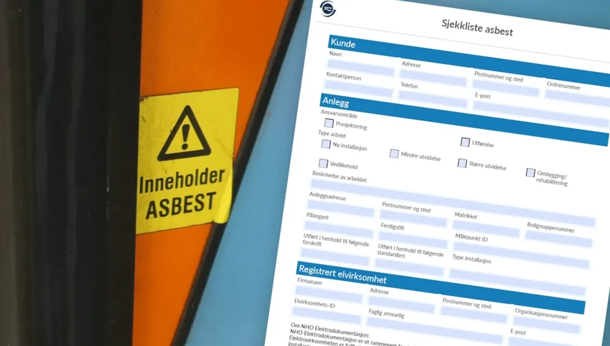 Asbest utgjør fortsatt en stor helserisiko til tross for at stoffet har vært forbudt i over 40 år. Illustrasjonsfoto: NHO Elektro Asbest utgjør fortsatt en stor helserisiko til tross for at stoffet har vært forbudt i over 40 år. Illustrasjonsfoto: NHO Elektro