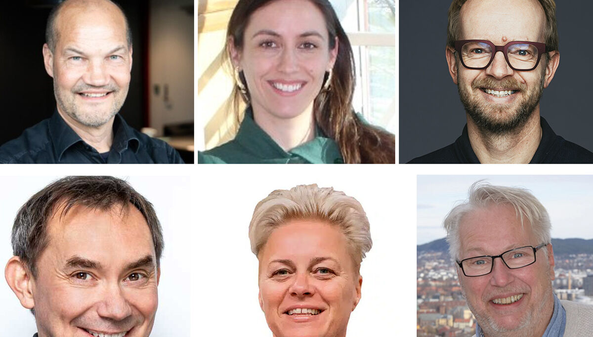 På bildet øverst til venstre, Niko Nyström, energisjef i Itera, Elsa Gasperini, direktør for bærekraft og samfunnsansvar i Ahlsell, Audun Skare, henholdsvis Key Account Manager og bærekraftsansvarlig i SG Armaturen , Nede fra venstre, Per Lyder Pedersen, fagansvarlig velferdsteknologi i NEK, Judith Hegge, fagopplæringskonsulent OKE Østfold, og Yngvar Søetorp, daglig leder for Norsk Solenergiforening.