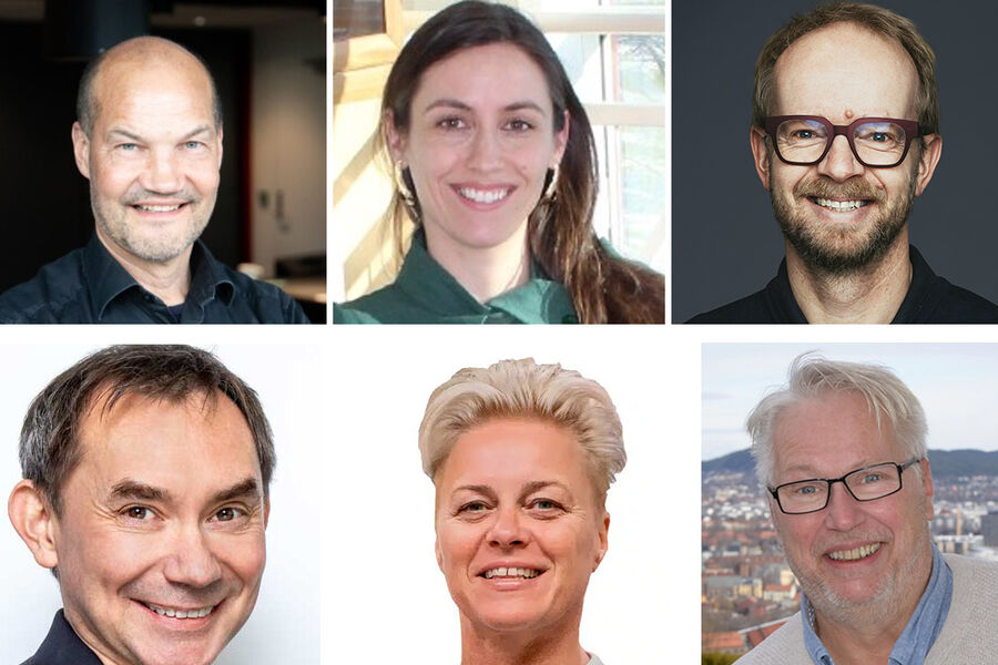 På bildet øverst til venstre, Niko Nyström, energisjef i Itera, Elsa Gasperini, direktør for bærekraft og samfunnsansvar i Ahlsell, Audun Skare, henholdsvis Key Account Manager og bærekraftsansvarlig i SG Armaturen , Nede fra venstre, Per Lyder Pedersen, fagansvarlig velferdsteknologi i NEK, Judith Hegge, fagopplæringskonsulent OKE Østfold, og Yngvar Søetorp, daglig leder for Norsk Solenergiforening.