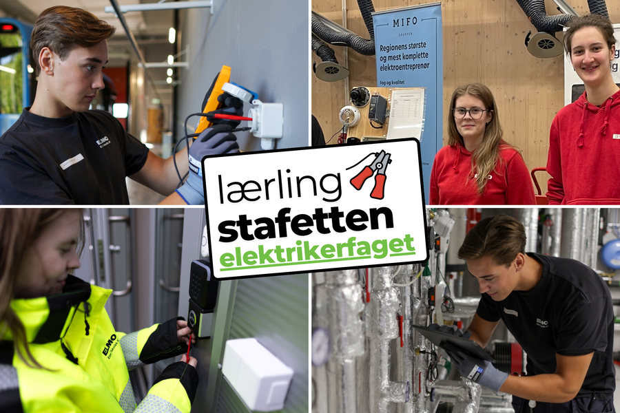 Her ser vi lærlingene Magnus Holm Thomassen og Charlotte Mordal Bakken fra ELMO Teknikk i aksjon. På bildet oppe til høyre er Bakken og Angelieke Pompstra på stand på åpen dag på Romsdal videregående skole for å snakke med fremtidige lærlinger. Foto: ELMO Teknikk