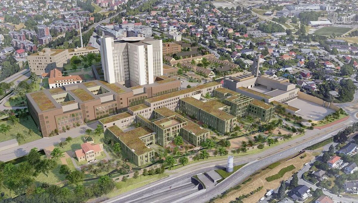 Nye Aker sykehus skal bygges ut i etapper, og etter planen vil pasienter kunne tas i mot fra 2030. Prosjektet vil ha et bruttoareal på omtrent 171.000 kvadratmeter, hvorav 152.000 kvadratmeter er nybygg og ombygging av 19.000 kvadratmeter med eksisterende bygningsmasse. Foto: Team Aker Nye Aker sykehus skal bygges ut i etapper, og etter planen vil pasienter kunne tas i mot fra 2030. Prosjektet vil ha et bruttoareal på omtrent 171.000 kvadratmeter, hvorav 152.000 kvadratmeter er nybygg og ombygging av 19.000 kvadratmeter med eksisterende bygningsmasse. Foto: Team Aker