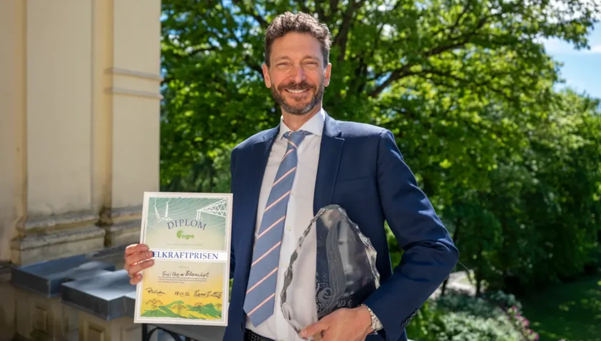 Torsdag 28. mai ble Elkraftprisen formelt utdelt I Det Norske Videnskaps-Akademiets hus i Oslo. Guilhem Blanchet mottok prisen. Foto: Statnett